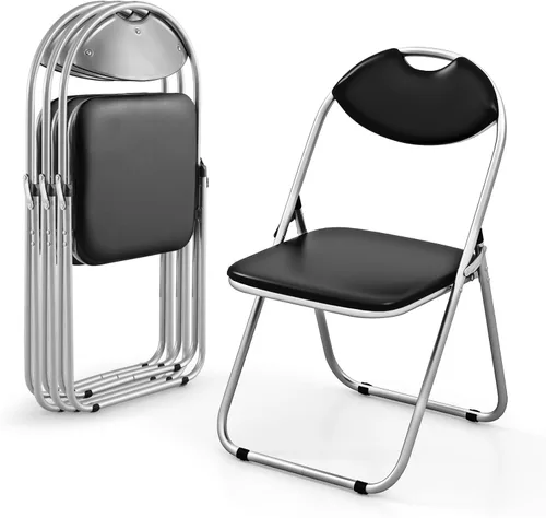 Vista 9 de Nightcore Paquete de 4 sillas plegables, sillas de comedor plegables con asientos y respaldo acolchados, asas de transporte apilables con marco
