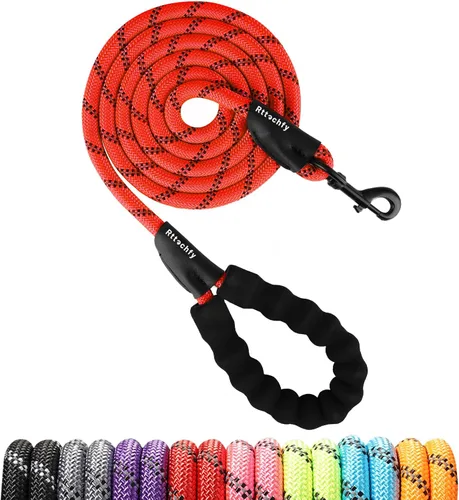 Vista 11 de Rttochfy Correa de cuerda para perro de 2/4/5/6/8/10 pies con cómodo mango acolchado e hilos altamente reflectantes para perros pequeños, medianos