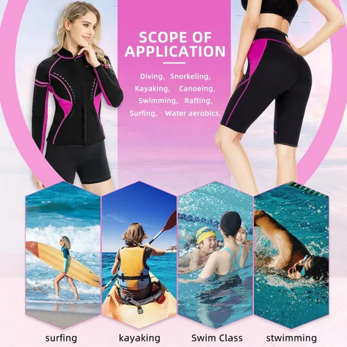 Vista 2 de Tops de neopreno para mujer y pantalones cortos de neopreno de 0.079 in (tops XS, pantalones cortos XS)