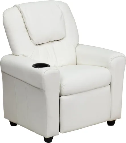 Vista 23 de Flash Furniture - Sillón reclinable contemporáneo para niños, color beige vinilo con base para vasos y reposacabezas
