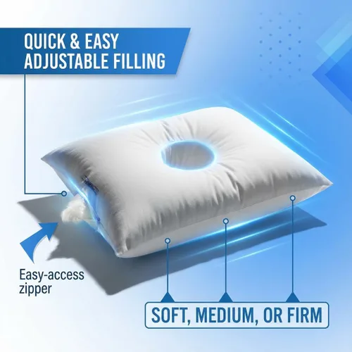 Vista 6 de SleepEasy - Almohada CNH de algodón cómoda con orificio para las orejas para dormir de lado, alivio de presión y dolor, ergonómica, transpirable e
