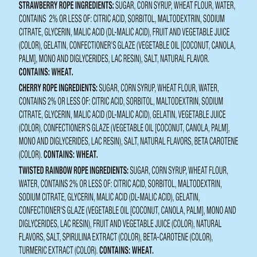 Vista 3 de SweeTARTS Ropes Candy, mezcla variada, ponche de cereza, ponche de arco iris torcido, fresa picante, suave y masticable, 15 onzas Cherry Punch