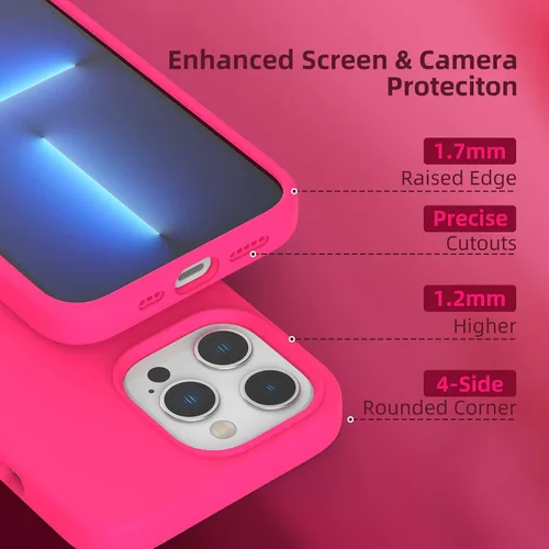 Vista 3 de Funda de silicona líquida compatible con iPhone 13 Pro Max, color rosa intenso [Protección contra caídas]