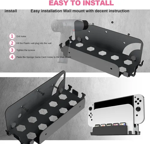 Vista 8 de JDDWIN Kit de soportes compatible con Nintendo SwitchSwitch OLED montaje en pared, interruptor de metalinterruptor OLED soporte vertical para colgar