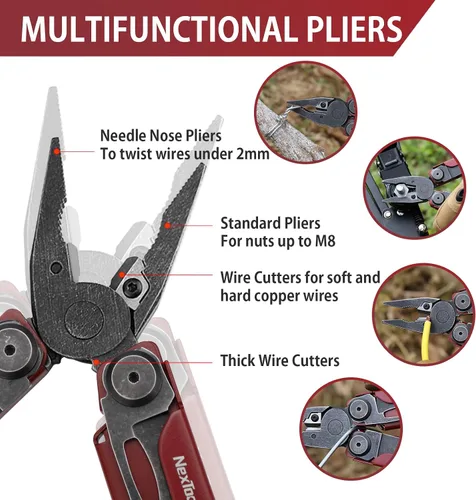 Vista 2 de NexTool Flagship Pro, multiherramienta, alicates multiherramienta con tijeras plegables grandes, cortadores de alambre reemplazables y bloqueo