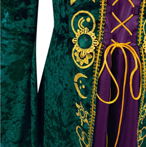 Vista 2 de Burn paper Pots Halloween medieval woman's full dress witch cosplay green velvet dress cosplay costume