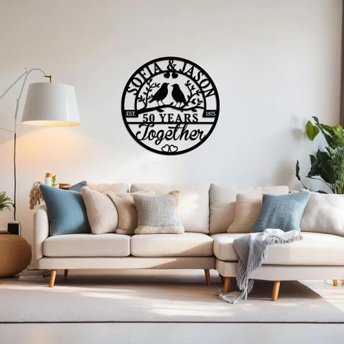 Vista 2 de efcustomgifts Regalo personalizado de aniversario de boda para parejas: letreros metálicos de hierro para el número 50, regalo de decoración