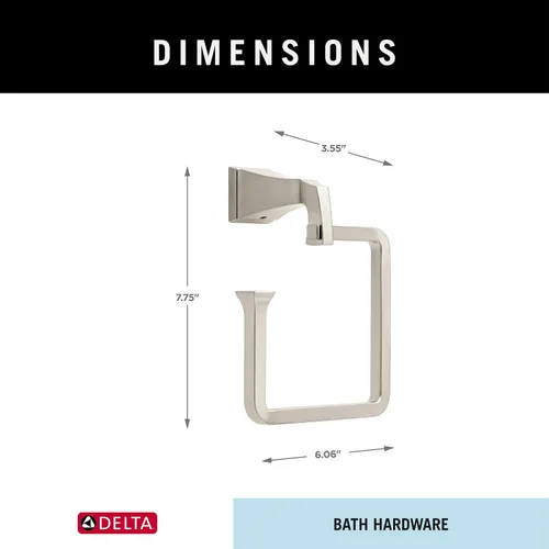 Vista 6 de Delta Dryden 75146-SS - Toallero de mano (1 unidad) de acero inoxidable brillante para toalla de baño para pared de baño, toallero cuadrado
