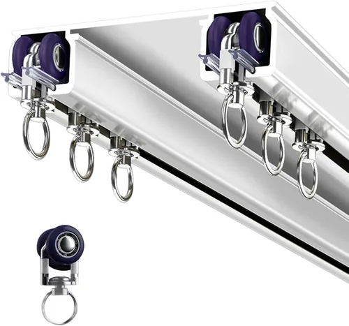 Vista 10 de Riel Doble Silencioso para Cortinas Montado en Techo, Rieles Divisores de Habitación de Aluminio de Alta Resistencia para Champán