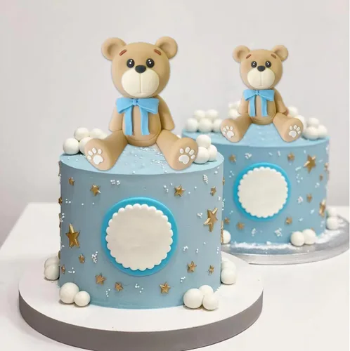 Vista 3 de Decoración 3D para tartas de oso para decoración de tartas de oso para niños y niñas, baby shower, suministros de fiesta de cumpleaños (azul)