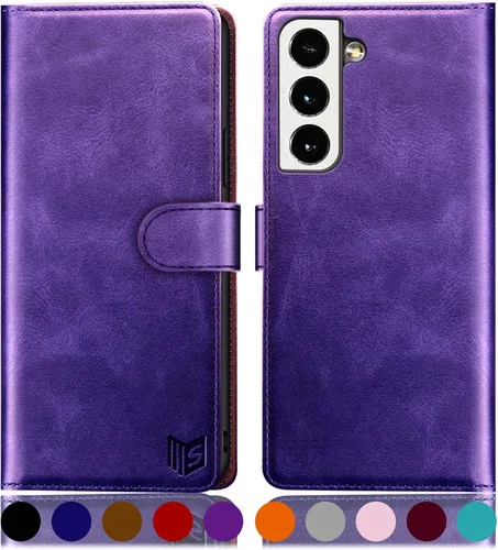 Vista 12 de SUANPOT Funda de piel tipo cartera para Samsung Galaxy S22 con bloqueo RFID, tarjetero para tarjetas de crédito, funda para teléfono con tapa a