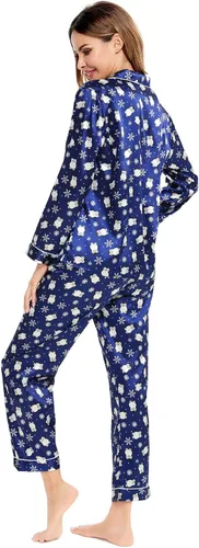 Vista 5 de SWOMOG - Conjunto de pijama de dos piezas, de satén de seda con botones, para mujer