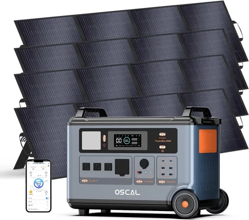 Vista 11 de OSCAL PowerMax 6000 - Generador solar con panel solar de 3 × 400 W, voltaje de fase dividida de 120 V/240 V, salidas de CA de 6000 W