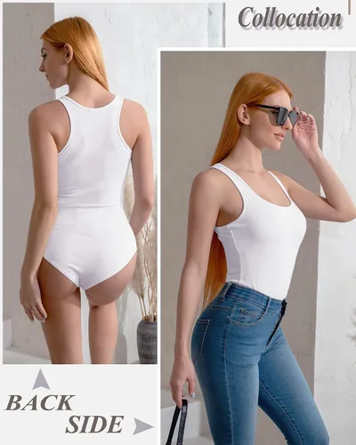 Vista 4 de Allchic Body de cuello redondo para mujer, camiseta sin mangas con espalda cruzada