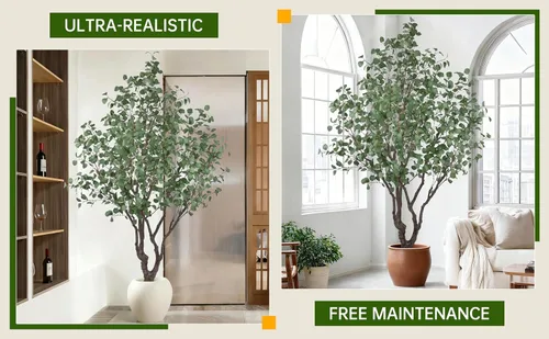Vista 4 de Árbol de eucalipto artificial de 7 pies con 1470 hojas y maceta