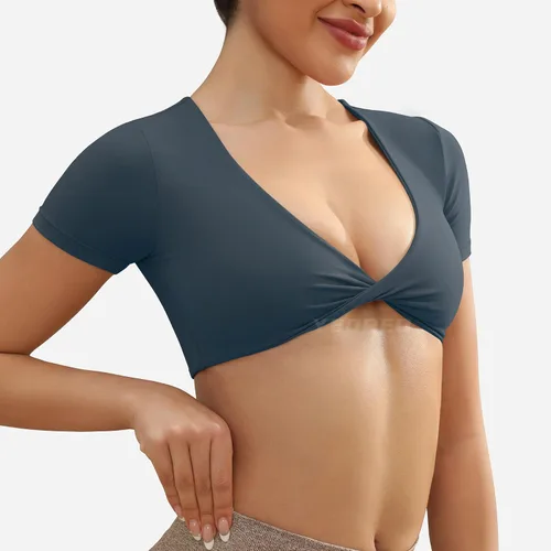 Vista 4 de YEOREO Kyla Workout Crop Tops for Women Short Sleeve Twist Front Crop Tank Top Padded Sports Bra Casual Shirts
