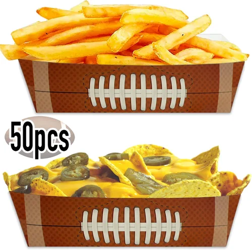 Vista 2 de Bandejas de papel desechables de fútbol (50 piezas) aperitivos de concesión de barcos de comida justa Nachos de carnaval, cesta de servir papas
