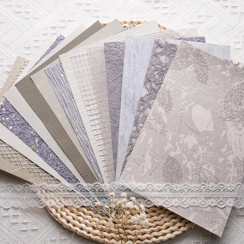 Vista 13 de 15 piezas hechas a mano para álbumes de recortes, papel texturizado para manualidades, hojas A5, mezcla especial para álbumes de recortes, diario
