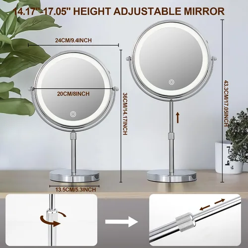 Vista 6 de JANEEVA Espejo de maquillaje iluminado 10X con 3 modos de iluminación, luces regulables de 8 pulgadas, espejo de tocador ajustable en altura