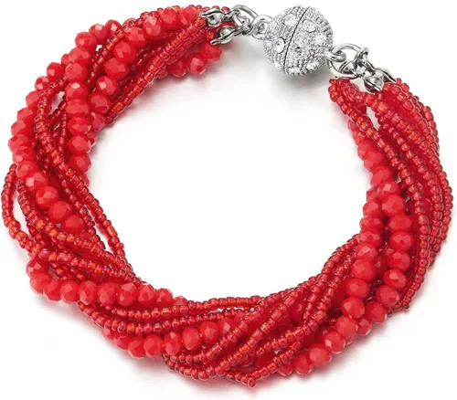 Vista 7 de COOLSTEELANDBEYOND Crystal Beads Multi-Strand Bracelet with Rhinestone Ball Charm Magnetic Clasp A-Color: plata y negro