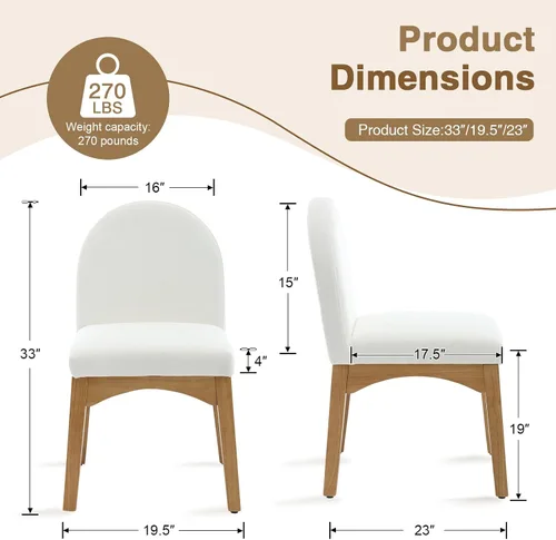 Vista 2 de HNY Juego de 2 sillas de comedor modernas de mediados de siglo, sillas de comedor tapizadas de tela de lino, sillas de cocina sin brazos con patas