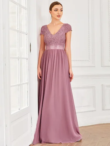 Vista 4 de Ever-Pretty Elegante vestido de dama de honor de gasa con cuello en V y manga corta para mujer 057B