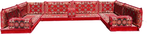 Vista 92 de arabicsofa Sofá en forma de U de estilo árabe para el suelo – Juego de Majlis hecho a mano – Sofá de estilo bohemio