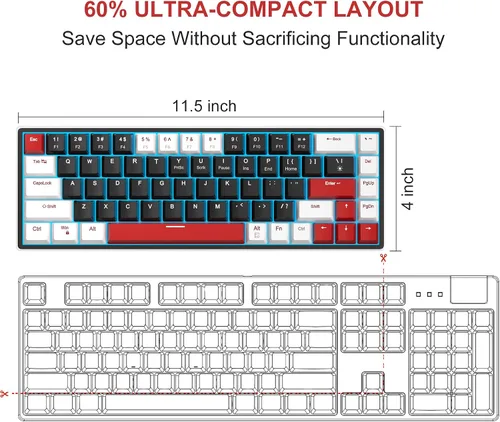 Vista 7 de MageGee SKY68 - Teclado mecánico para juegos, 68 teclas, compacto con retroiluminación LED azul, mini teclado ergonómico con cable para Windows PC