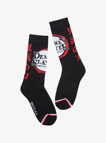 Vista 2 de Hot Topic Demon Slayer Calcetines de cuello redondo con logotipo de Kimetsu No Yaiba, Multi