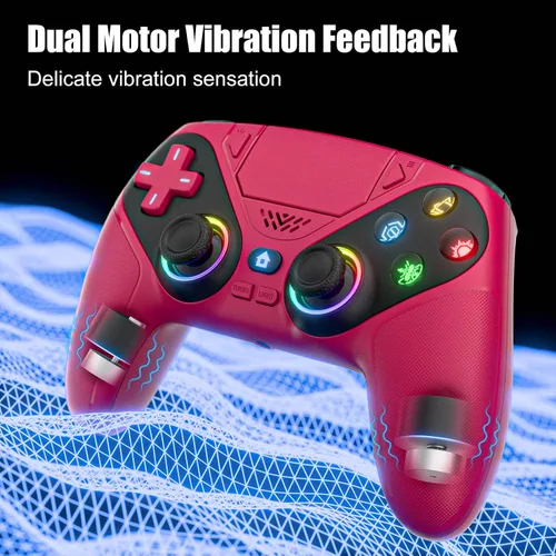 Vista 4 de LENISUOLE Controlador inalámbrico con botones turbo y trasero, sensor de movimiento de 6 ejes, luces LED RGB, conector de audio de 0.138 in