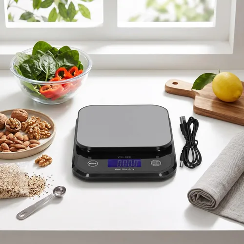 Vista 3 de Garosa Wh-B28 Báscula digital de cocina de 22.0 lbs/0.04 oz báscula de alimentos de precisión de acero inoxidable Gramos y onzas LCD Báscula