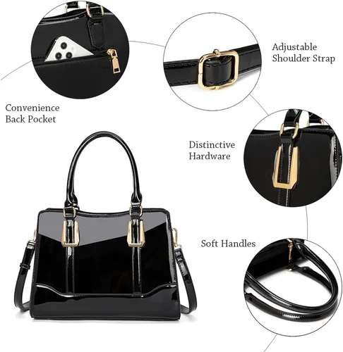 Vista 5 de LJOSEIND Bolsos de cuero brillante con asa superior para mujer