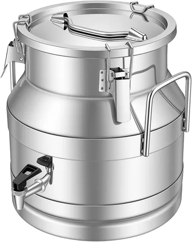 Vista 17 de Cubo de leche de acero inoxidable de 5 litros y 1.32 galones, cubo de vino con tapa sellada, resistente (5 l, sin grifo)
