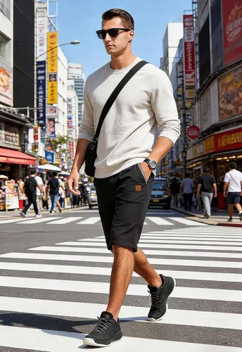 Vista 3 de JustSun Pantalones cortos para hombre, estilo casual, de algodón, con cintura elástica y bolsillos Negro