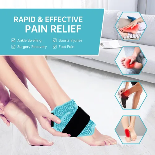 Vista 3 de Envoltura de terapia de hielo para tobillos/deportes, paquete de gel de hielo frío caliente con soporte ajustable para esguinces de tobillos