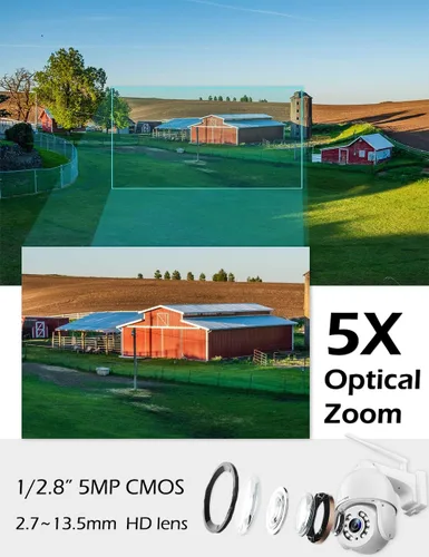 Vista 2 de Cámara de seguridad PTZ de 5 MP con seguimiento de movimiento al aire libre, reflector de vigilancia IP, cámara RTSP inalámbrica WiFi