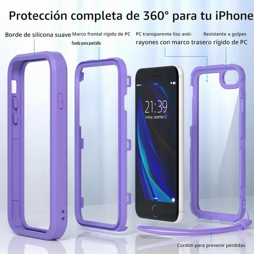 Vista 3 de WXR Funda para iPhone SE 2022/2020, iPhone 8/7/6S/6, parachoques de silicona suave y parte trasera e interior de policarbonato duro transparente