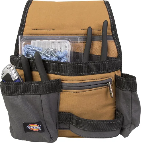 Vista 5 de Dickies Bolsa de almacenamiento de herramientas/utilidades de 11 bolsillos para cinturón de herramientas, lona duradera, respaldo resistente a