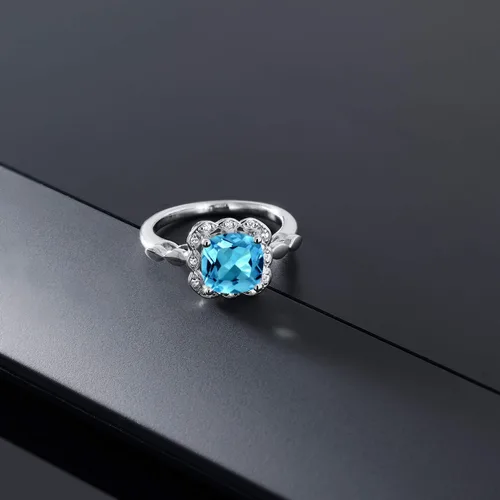 Vista 86 de Gem Stone King Anillo de compromiso de plata de ley 925 de 0.315 in con piedra natal y zafiro blanco creado Anillo de compromiso de boda