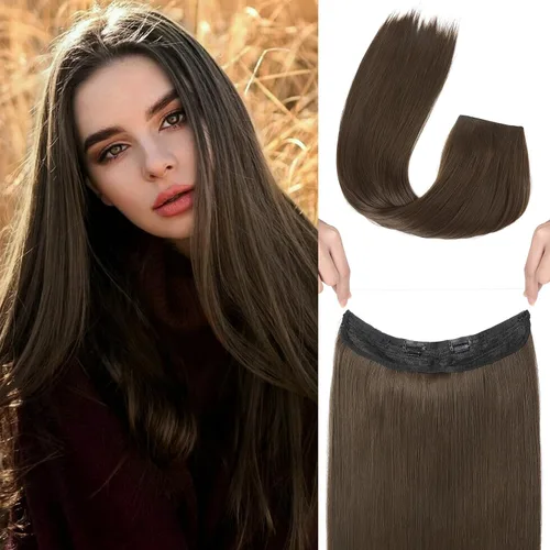 Vista 46 de REECHO - Extensiones de cabello con alambre invisible y con cintillo transparente, tamaño ajustable, clips seguros extraíbles, cabello lacio, diseño