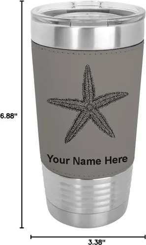 Vista 9 de LaserGram Vaso aislado al vacío de 20 onzas, estrella de mar, grabado personalizado incluido (piel sintética, gris)
