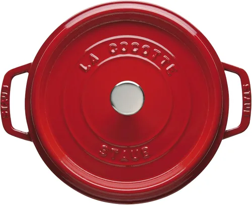 Vista 4 de staub La Cocotte Round 40510-601 Pico Cocotte - Juego de vaporizador redondo de cereza de 10.2 pulgadas (10.2 in), grande, fundición a dos manos