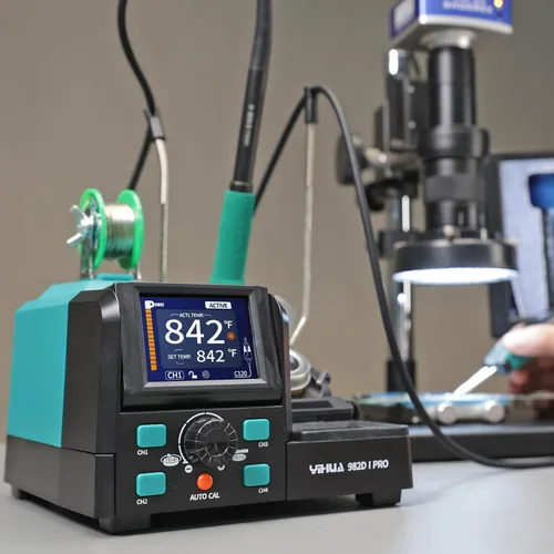 Vista 9 de YIHUA 982D-I PRO Estación de soldadura de pinzas calientes de precisión 2 en 1 con microsoldador con 10 cartuchos de punta, interfaces de operación