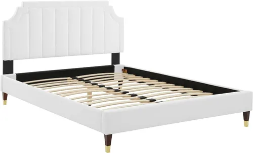Vista 4 de Modway MOD-6913-WHI Sienna Performance - Cama plataforma de terciopelo tamaño matrimonial, color blanco