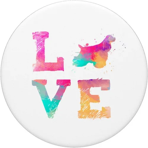 Vista 3 de Colorido Cocker Spaniel Perro Love r Mamá Blanco PopSockets Agarre y Soporte para Teléfonos y Tabletas, Negro
