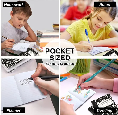 Vista 7 de feela Mini cuaderno de composición, lindo paquete de 30 mini libros de composición a rayas negras a granel, cuadernos de bolsillo pequeño de mármol