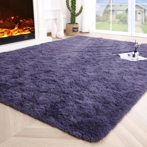 Vista 34 de Noahas Alfombras de Área Grandes y Esponjosas de 5x8 pies para Sala de Estar y Dormitorio, Alfombra Gruesa de Pelo Largo Beige y Blanca, Alfombra