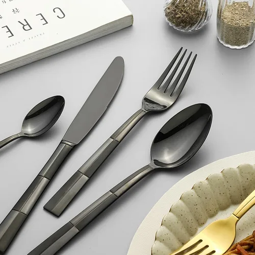 Vista 2 de 16-Piece Silverware,Service for 4，Serving Set,304 Stainless Steel Steak Knife, Fork and Spoon Hotel Creative Western Tableware Gift Set,Mirror Negro