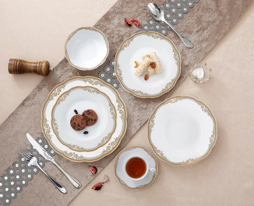 Vista 6 de Lorenzo Import Catherine - Vajilla de porcelana ondulada (57 piezas)