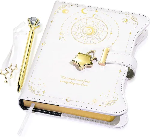Vista 19 de Hoci Poci Agenda con candado y llaves para niñas, ideas de regalo para niñas, diario de 360 páginas con bordes dorados para mujeres, cuaderno